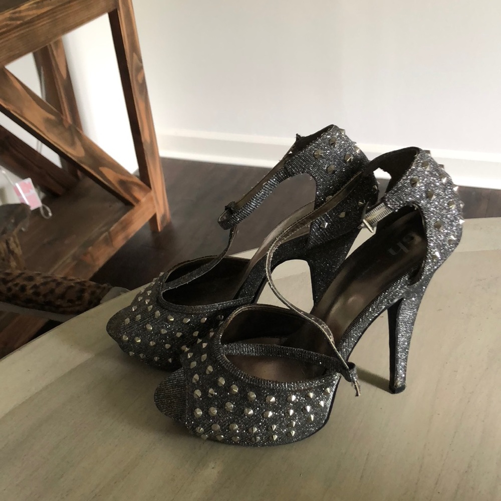Silver  gun metal studded heels stilettos